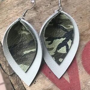 Camo Grey Leather Earring - NEW WITH TAGS